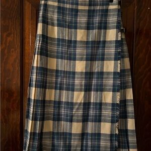 Vintage Wool Wrap Skirt in Blue and Cream